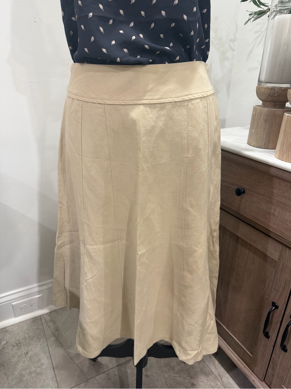 NWT Coldwater Creek Cream Tulip Silk/Linen Blend Midi Skirt